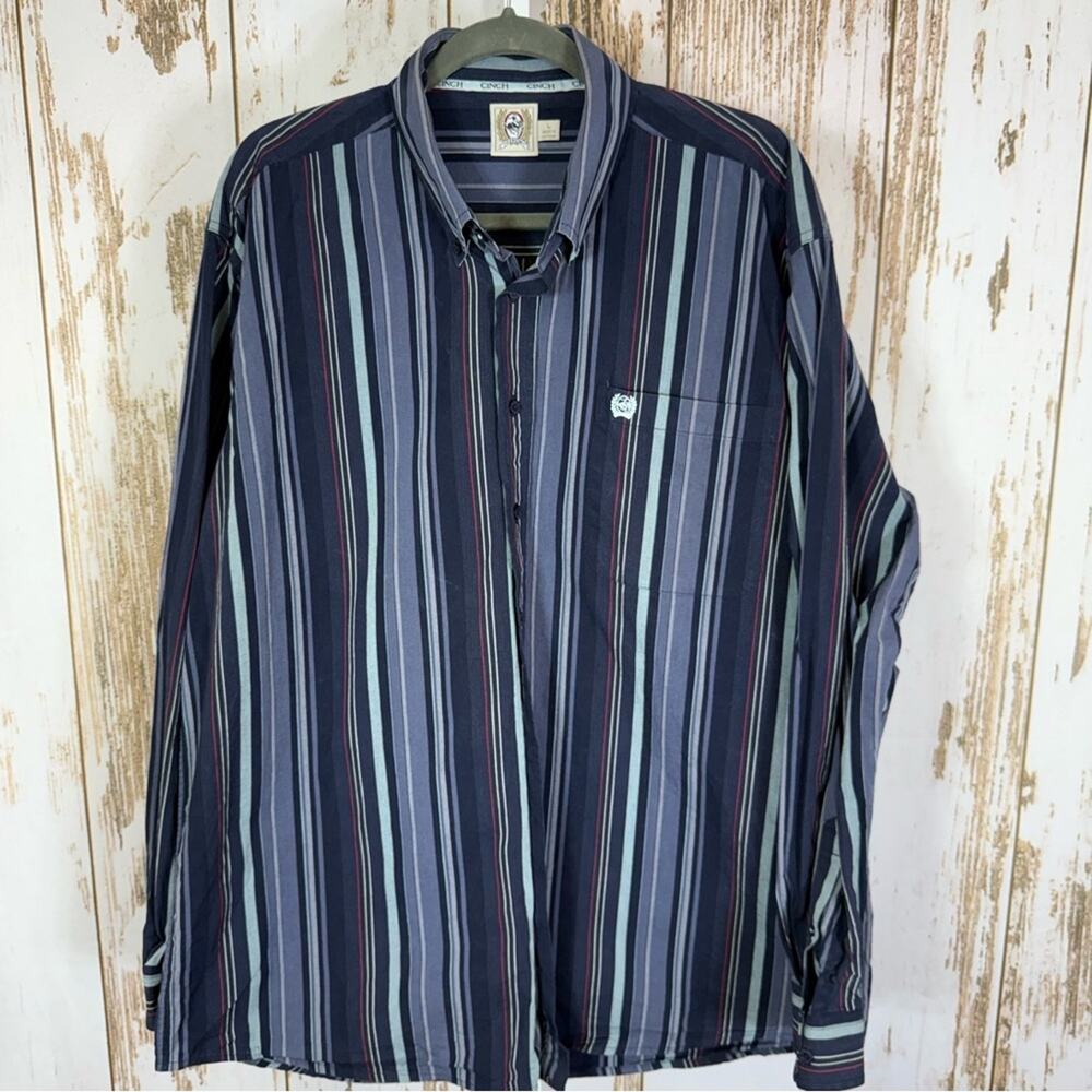 Cinch, Men's Navy and Gray Striped Western Shirt. Size Large. Excellent cond!